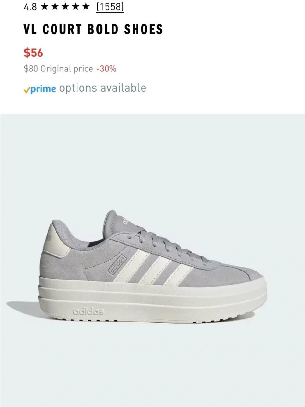 Size 7 Women’s Addidas VL Court Bold Sneakers - Gray